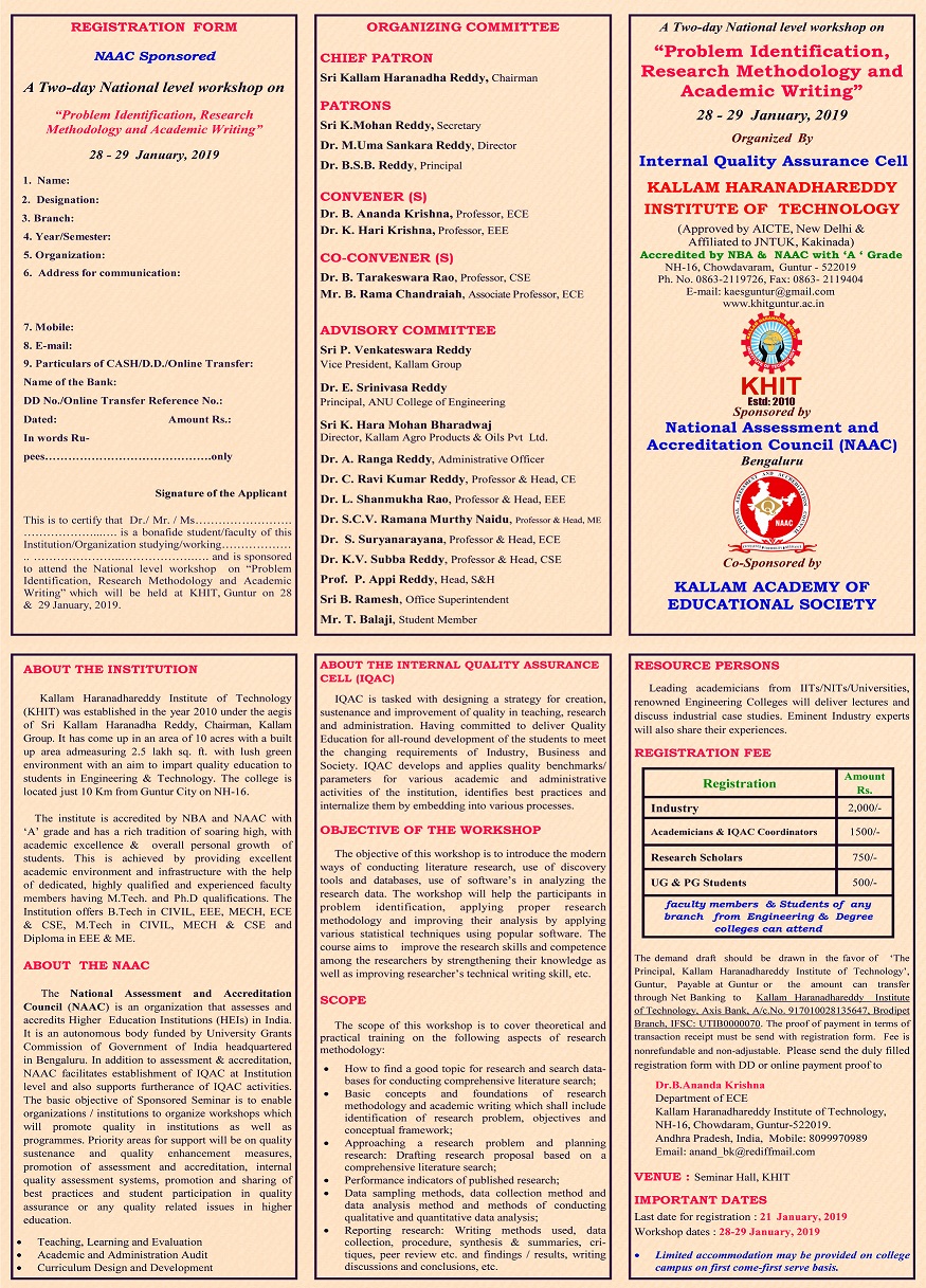 A Two-day National level Workshop on Problem Identification, Research Methodology and Academic Writing 2019